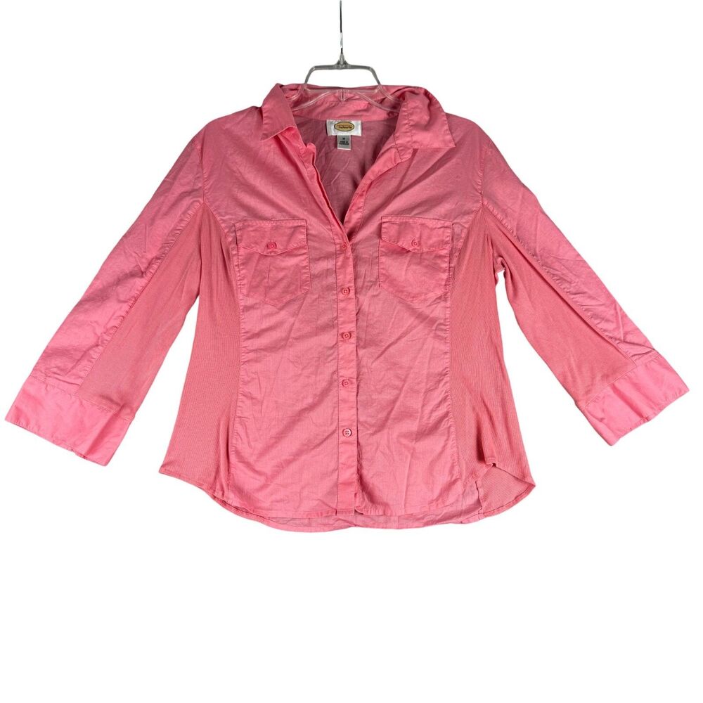 Talbots Blouse Women's Medium Pink Long Sleeve Button Up Casual V-Neck Preppy